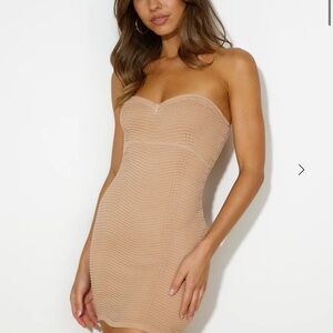 NWT Hello Molly Wavy Fit Strapless Bodycon Mini Dress Beige Size S